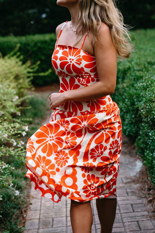 Red Flower MIDI Dress