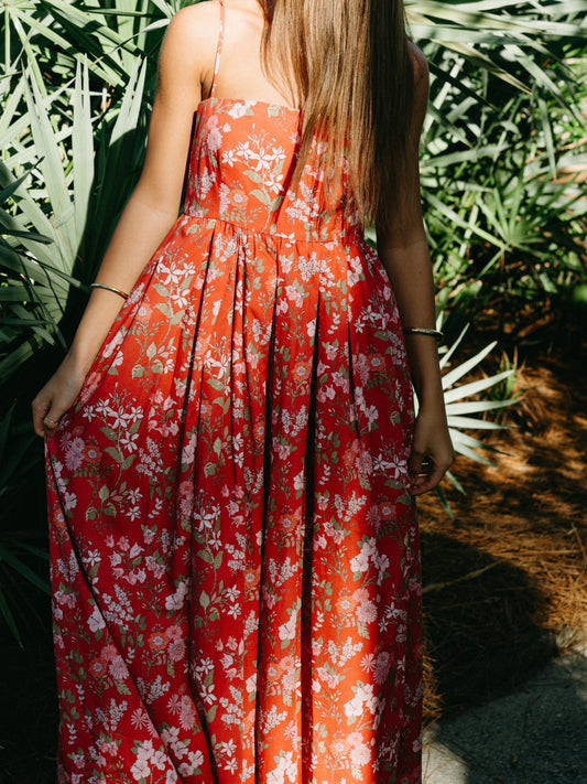 Red floral MIDI Dress