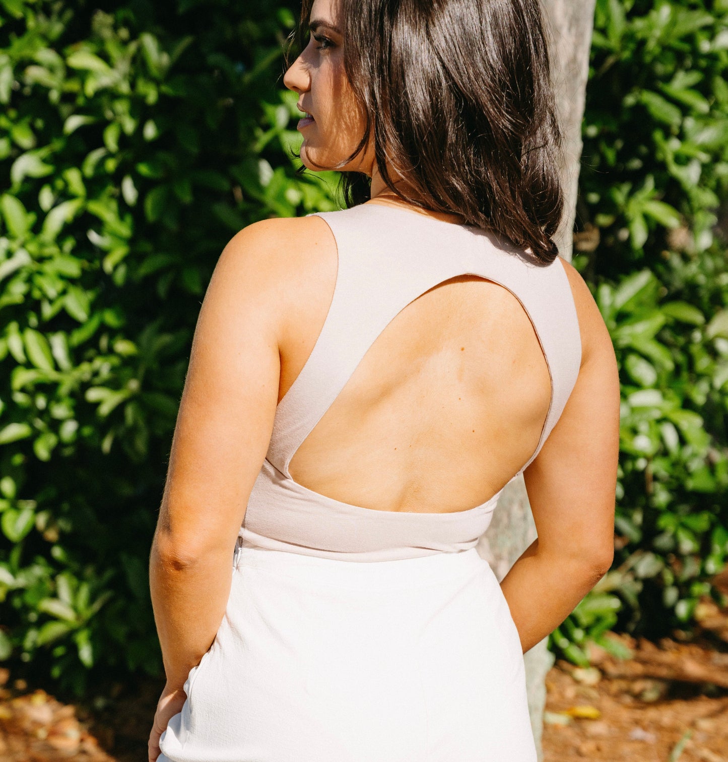 Taupe Open Back Bodysuit