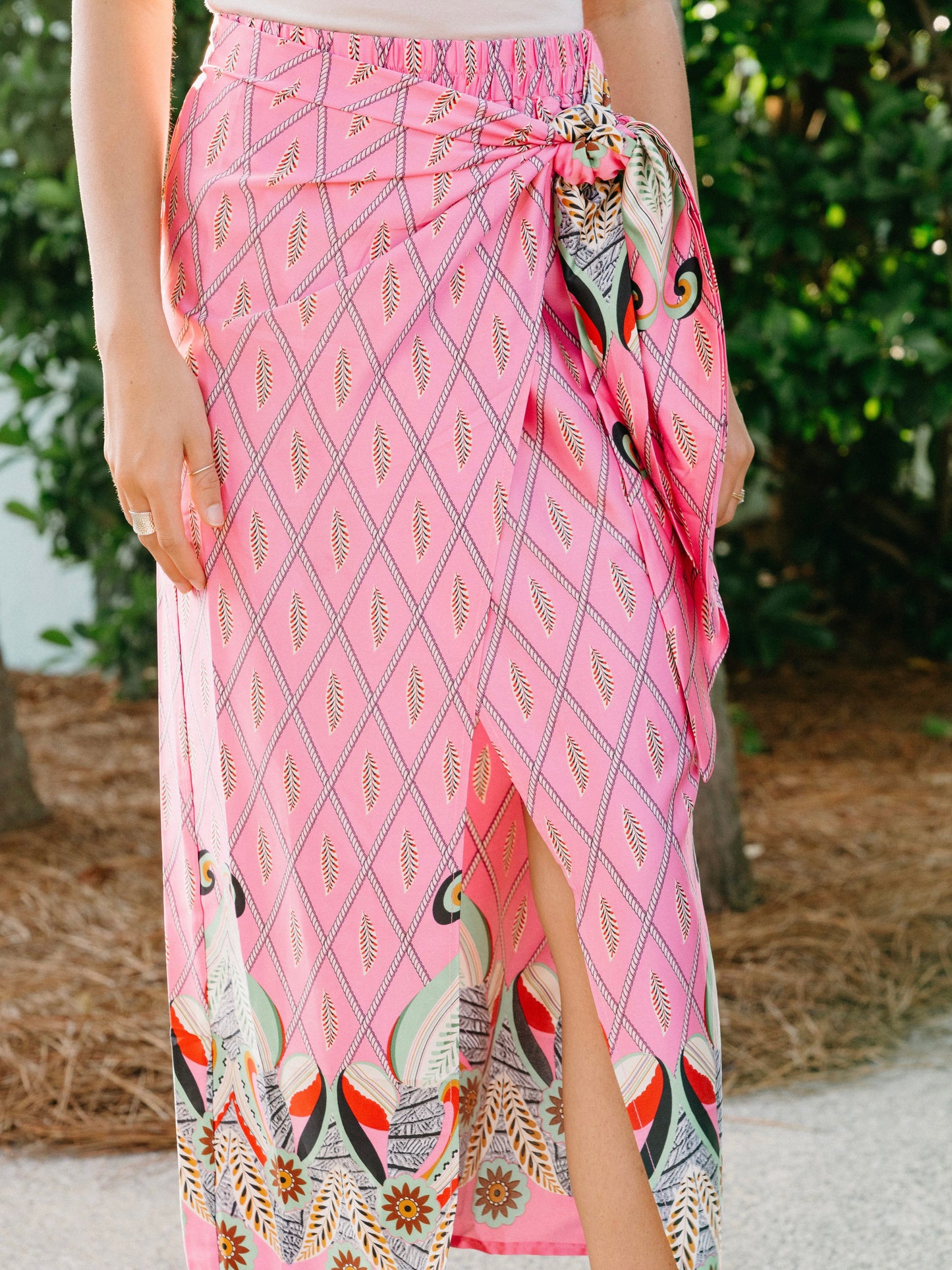 Feathered Pink Wrap Skirt